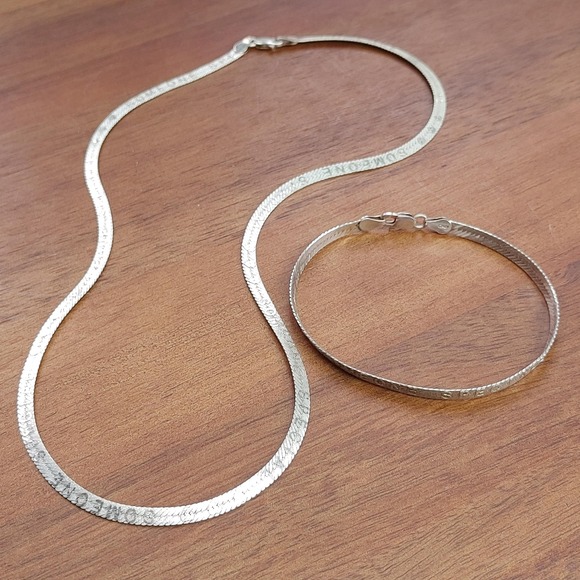 Vintage Sterling Silver Necklace Bracelet Set, Reversible, Someone Special - Picture 8 of 10